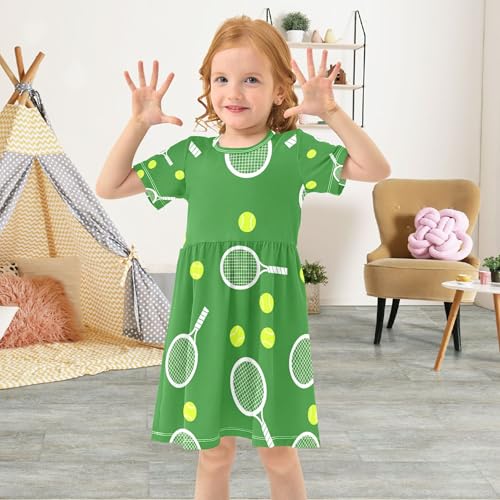 Tennis Rackets Balls Green Toddler Girls' Dresses Summer Clothes Kids Spring Dresses Little Girl Dress 2t4