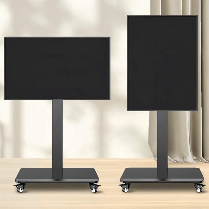 Image of Audiovan Mobile TV Floor Stand with Universal Mount, White, Height Adjustable, Modern Style, Cable Management System, 360 Swivel Wheels, 150cm Height