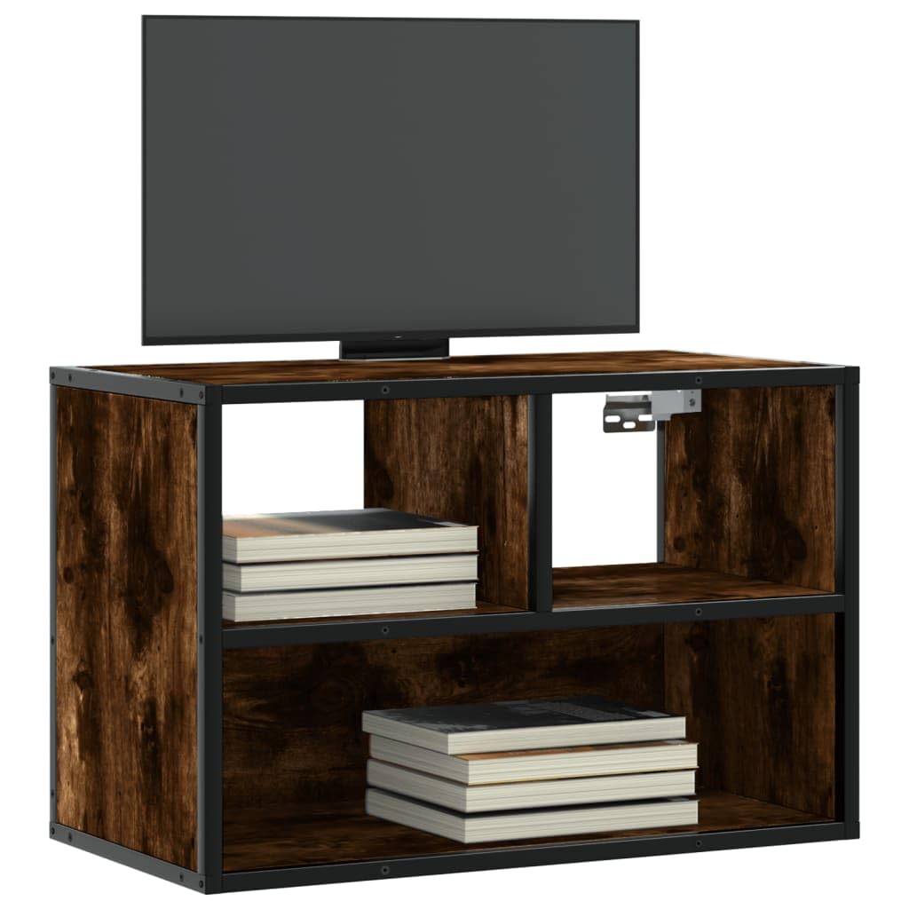 Mobile TV sospeso, effetto rovere affumicato, 60 x 31 x 39,5 cm, credenza sospesa in legno e metallo, mobile TV moderno per soggiorno, design industriale