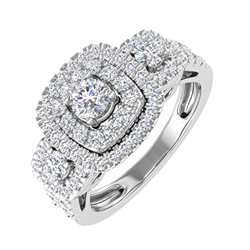 FINEROCK 1 Carat Round Diamond Cushion Shaped Halo Ring in 14K Gold