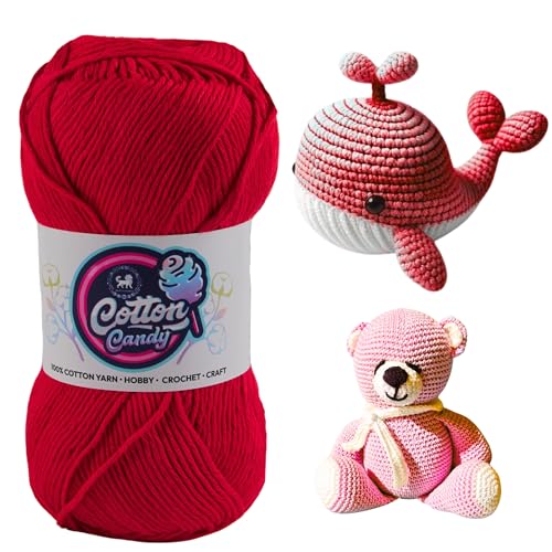 Image of NESTNHAVEN Cotton Candy 100% Cotton Yarn - (100g, 185 Meters) - Luxury Yarn for Crochet, Amigurumi, Embroidery, Toys, Garments, Flowers and Hobby, Projects. (Red) | (300 Gm)