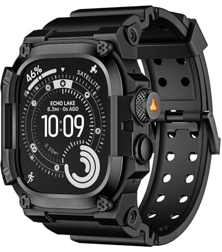 Fsavlroy ��̌^�o���h for Apple Watch Ultra 49mm �x���g�Ή� �A�b�v�� �E�H�b�` �o���h ���ȃP�[�X �����h�~ �ϏՌ��o���p�[�J�o�[TPU �X�e���������o���h iWatch Ultra 3/2/1 �Ή�(�u���b�N�E�u��