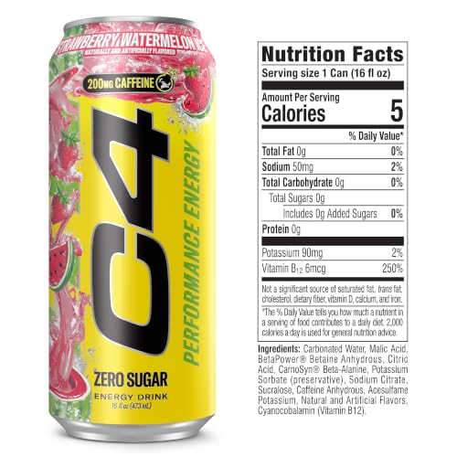 Image of C4 Performance Energy Drink, Zero Sugar,Strawberry Watermelon Ice, 12pk
