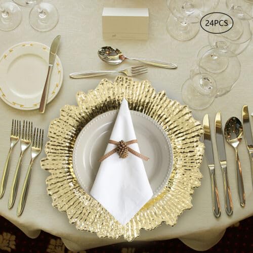 24 platos cargadores redondos de plástico dorados 13 in miniatura 3