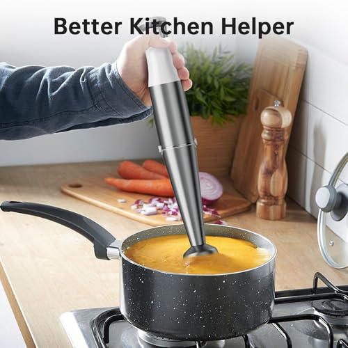 Image of Turelar Immersion Blender Handheld Corded Hand Blenders Set 1100W, Trigger Variable Speed 5 in 1 Stick Emulsifier with Chopper, Whisk and Frother for Soup, Baby Food and Smoothies, White