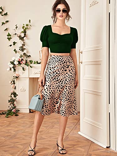 Image of Istyle Can Sweetheart Neck Ruched Front Puff Sleeve /Half Sleeve Streachable Solid /Plain Slim Fit Crop top for Women | Women's Slim FIT Crop TOP | Tops for Women