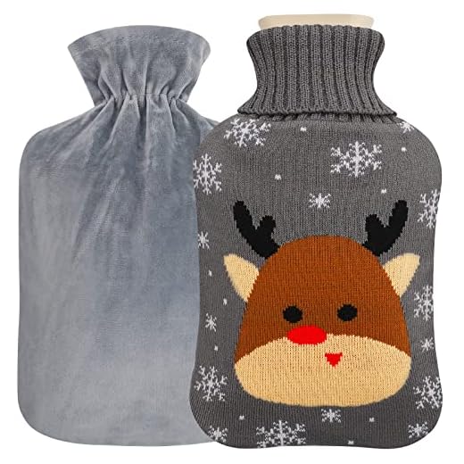 Bolsas de agua caliente, Bolsa de agua térmica de 2L, Botella de Agua Caliente con 2 Funda Suave, botellas de agua caliente para niños, bebés, adultos (Fawn)