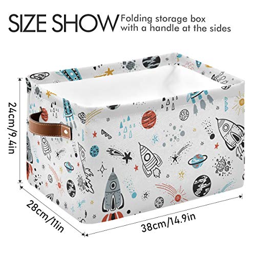 Storage Basket Cube Large Collapsible Toys Storage Box Bin Laundry Organizer For Closet Shelf Nursery Kids Bedroom,15X11X9.5 In (2 Pack, Space Rocket Planet) #TOP2