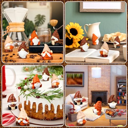 Estatuas mini gnomos cafés 60 pcs resina otoño miniatura 4