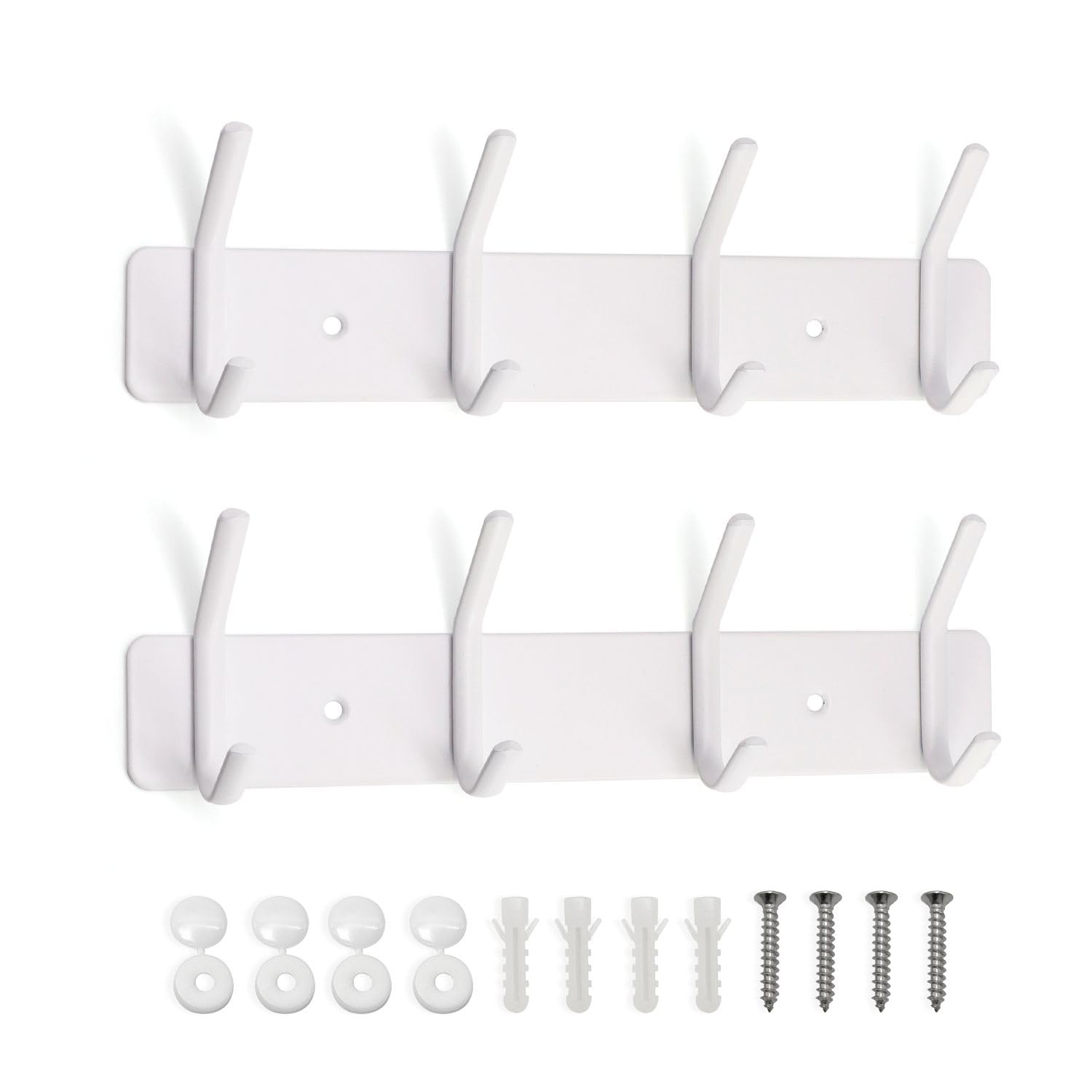 AJLTPA 2 Pack Wall Mounted Metal Coat Rack, Coat Hooks for Hanging Robe, Towel, Clothes, Hat, for Bathroom, Bedroom (White, 4 Hooks)