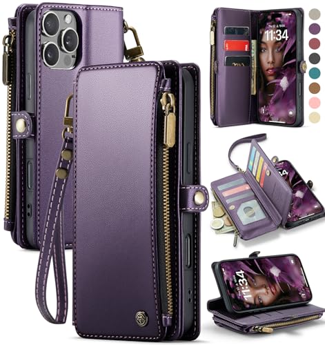 Defencase Compatible with iPhone 16 Pro Case Wallet with RFID Blocking Card Holder for Women Men, Soft PU Leather Magnetic Snap Flip Zipper Strap Wallet Phone Case Fit for iPhone 16 Pro 6.3