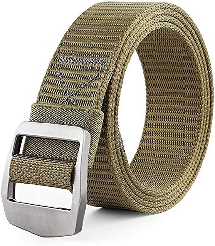 JASGOOD Tactical Heavy Duty Reinforced Nylon Belt for Men Adjustable Military Webbing Belt Strap with Metal Buckle (Pants Size Below 42', F- Silvery Color Buckle/Khaki Belt)