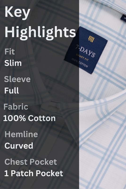 Image of 7-DAYS Men's Premium Check Shirt - 100% Cotton, Tailored Fit (Between Slim & Regular), Full Sleeve, with Pocket - Smart Office & Casual Look