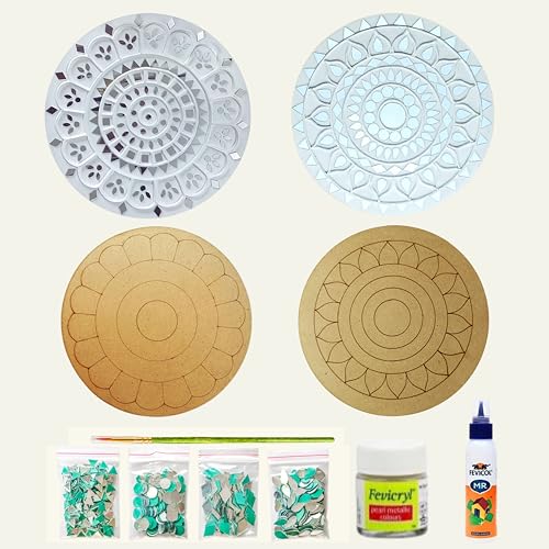 Image of 8 Inch Premarked Lippan Art DIY Kit for Adults | MDF White Mandala Board with Clay & Tools | Art & Craft Wall Decor Kit