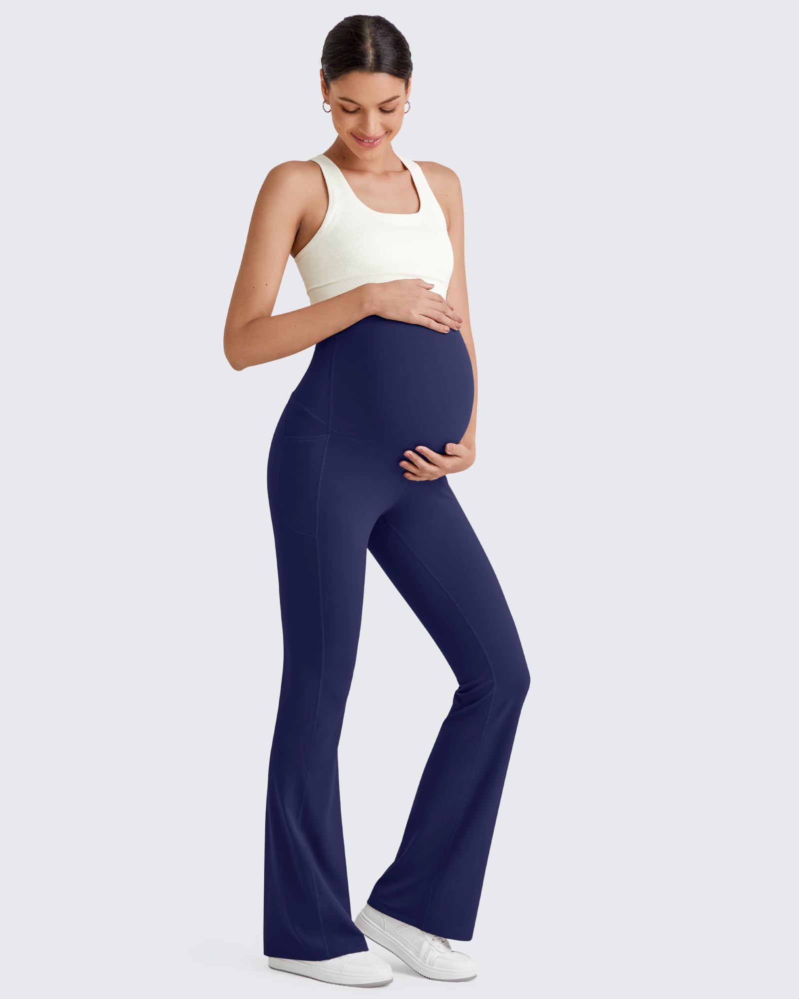 G4Free BareFeel - Leggings acampanados de maternidad para mujer | Dos prácticos bolsillos, sobre el vientre, elásticos, suaves como la mantequilla, para yoga, oficina o descanso casual