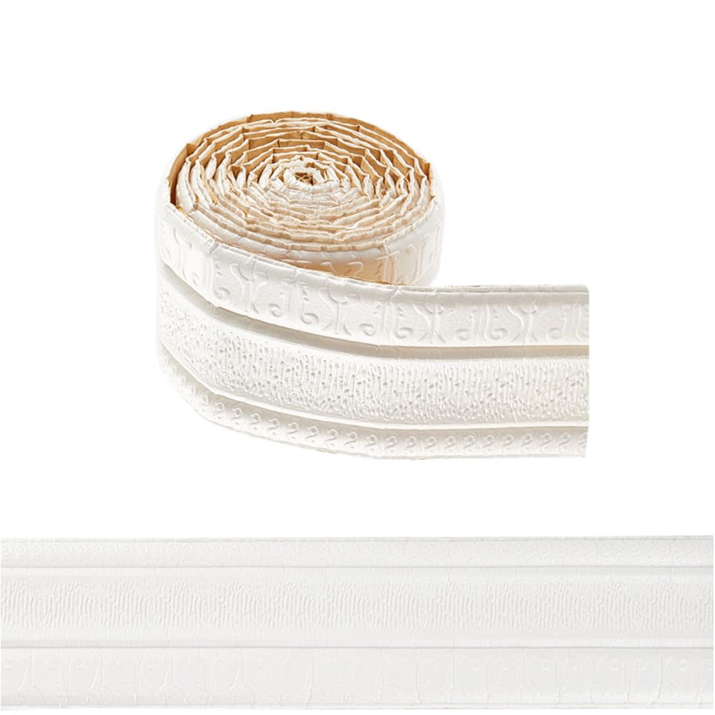 GORGECRAFT 90.55×3.11 Inch Self Adhesive Flexible Foam Molding Trim 3D Wall Edging Lines Trim Peel Stick Wallpaper Border Decorative for Home Hotel Mirror Wall Ceiling Countertops (Floral White)