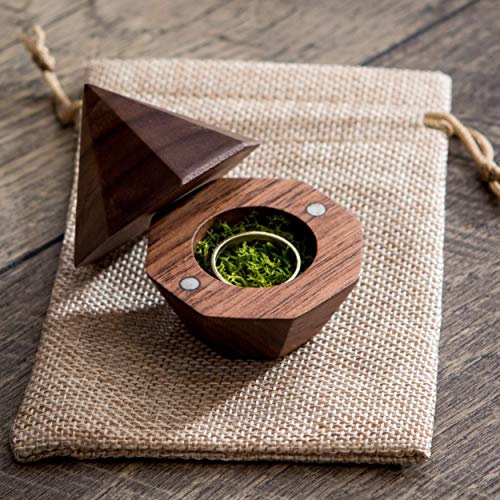 Muujee Diamond Shaped Ring Box - Wooden Ring Box For Wedding Ceremony Ring Bearer Box - Anniversary Birthday Gift Ideas #TOP4