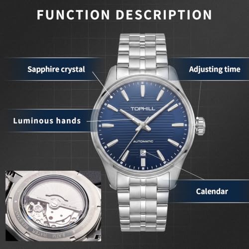 Image of TOPHILL Men Watches Automatic Mechanical Watches - Dive, GMT, Chronograph & Dress Styles | 316L Stainless Steel, Sapphire Crystal, Ceramic Bezel | 5ATM-300M Waterproof with Super Luminous | Classic Business & Sport Casual