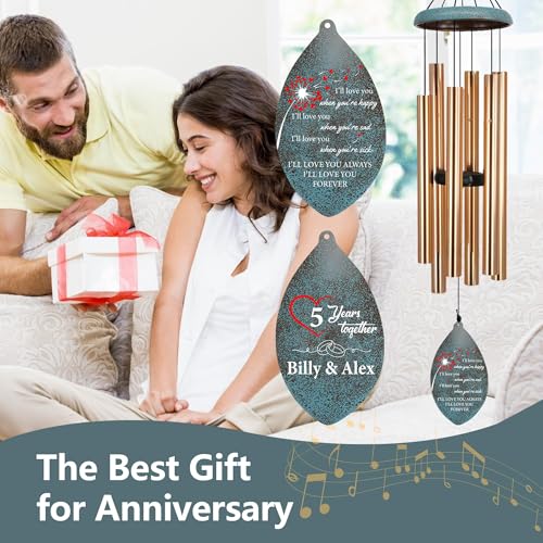 Image of Personalized 20th Anniversary Wind Chimes, Custom for Wife Husband, Deep Tone Wind Chimes Happy Wedding Memory Day, 20th 50th Memory Day Gifts