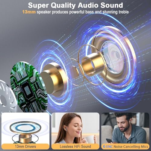 Auriculares Inalámbricos Bluetooth 5.4, 56H Auriculares Bluetooth con 6 ENC Mics,6D HiFi Estéreo, Nueva Cascos Inalambricos Bluetooth con Reducción de Ruido, Control Táctil, IP7 Impermeable Audifonos