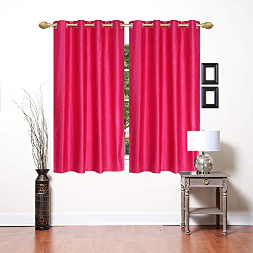 Image of Polyester Floral Window Curtain, Window 5 Feet, Pink, Pack of 2