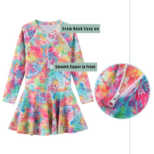 Image of Girls One Piece Swimsuits Long Sleeeve Swim Dress for Kids Girls Bathing Suits Summer Swimwear 3-16 Years