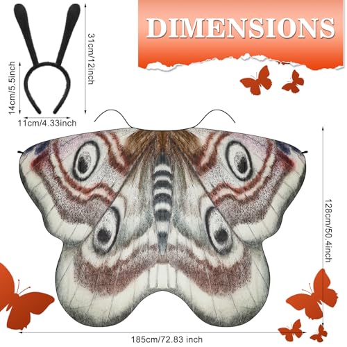 Yinder 2 Pcs Halloween Moth Wings Costume Butterfly Wings Shawl Moth Wings Cape Costume Accessory With Headband thumb #2