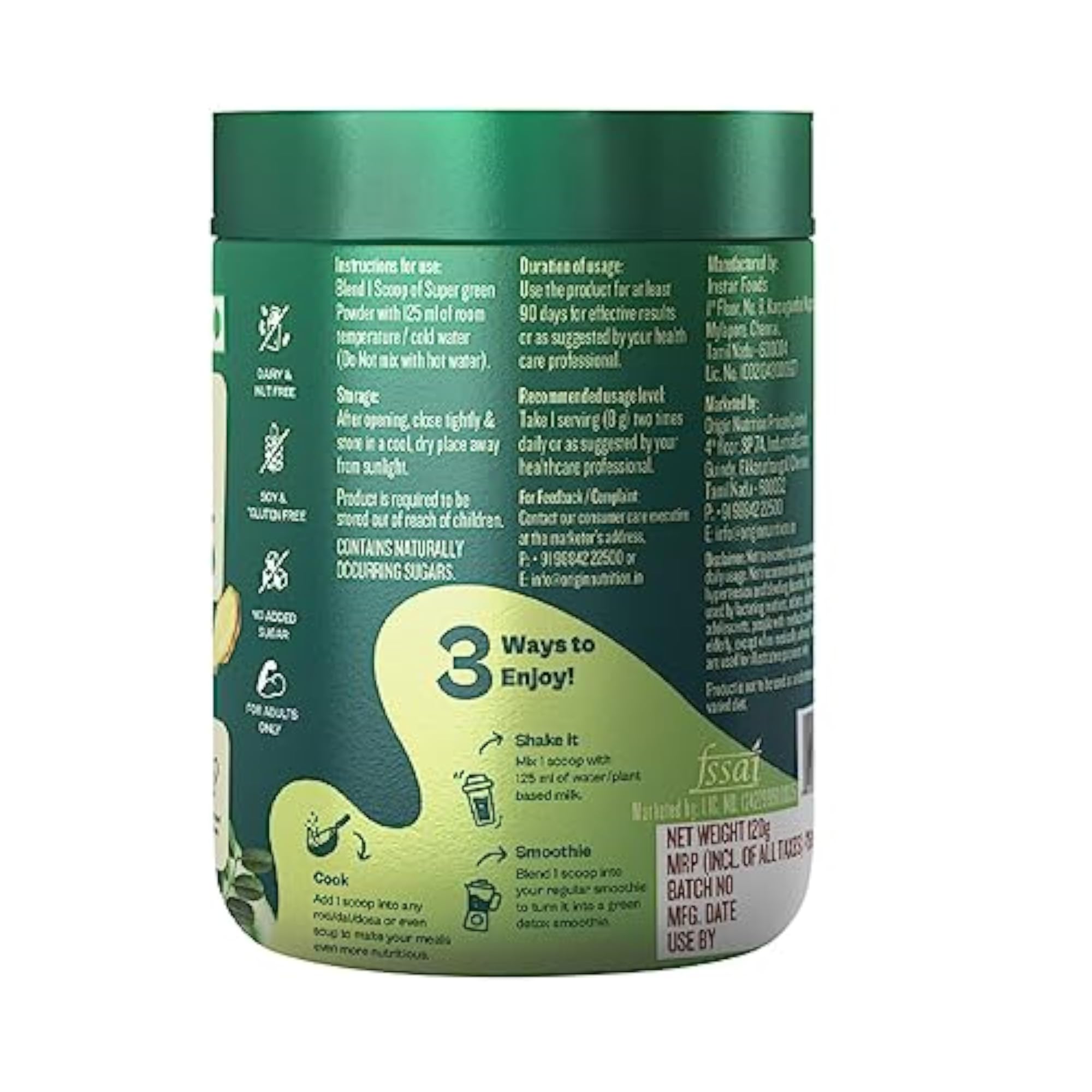 100% Natural Superfood Powder with 23 Ingredients, Apple Flavour