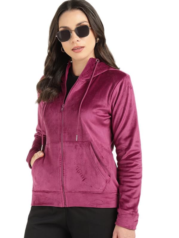 hancock Women Solid Hooded Anti Odour Velvet Front-Open Sweatshirt-picture-44