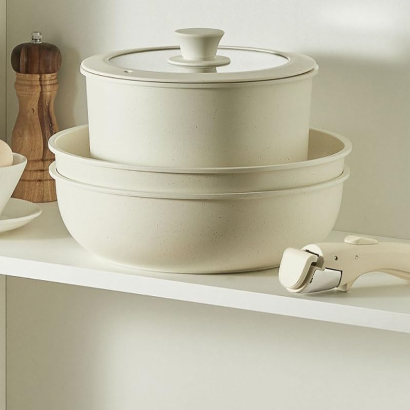 Easy to clean Medical Stone Non Stick Pan Complete Cookware Set with Removable Handles Kitchen