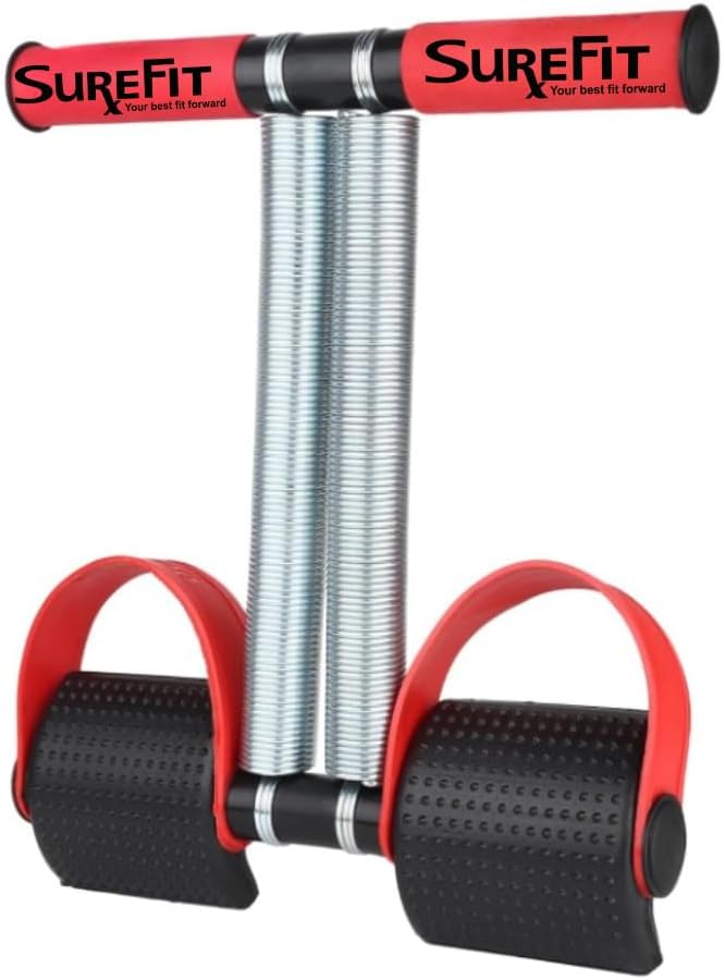 SUREFIT Tummy Trimmer Red | Dual Resistance Ab Trainer for Core Strengthening | Home Fitness Equipment for Men & Women | Effective Tool for Abdominal Toning and Weight Loss
