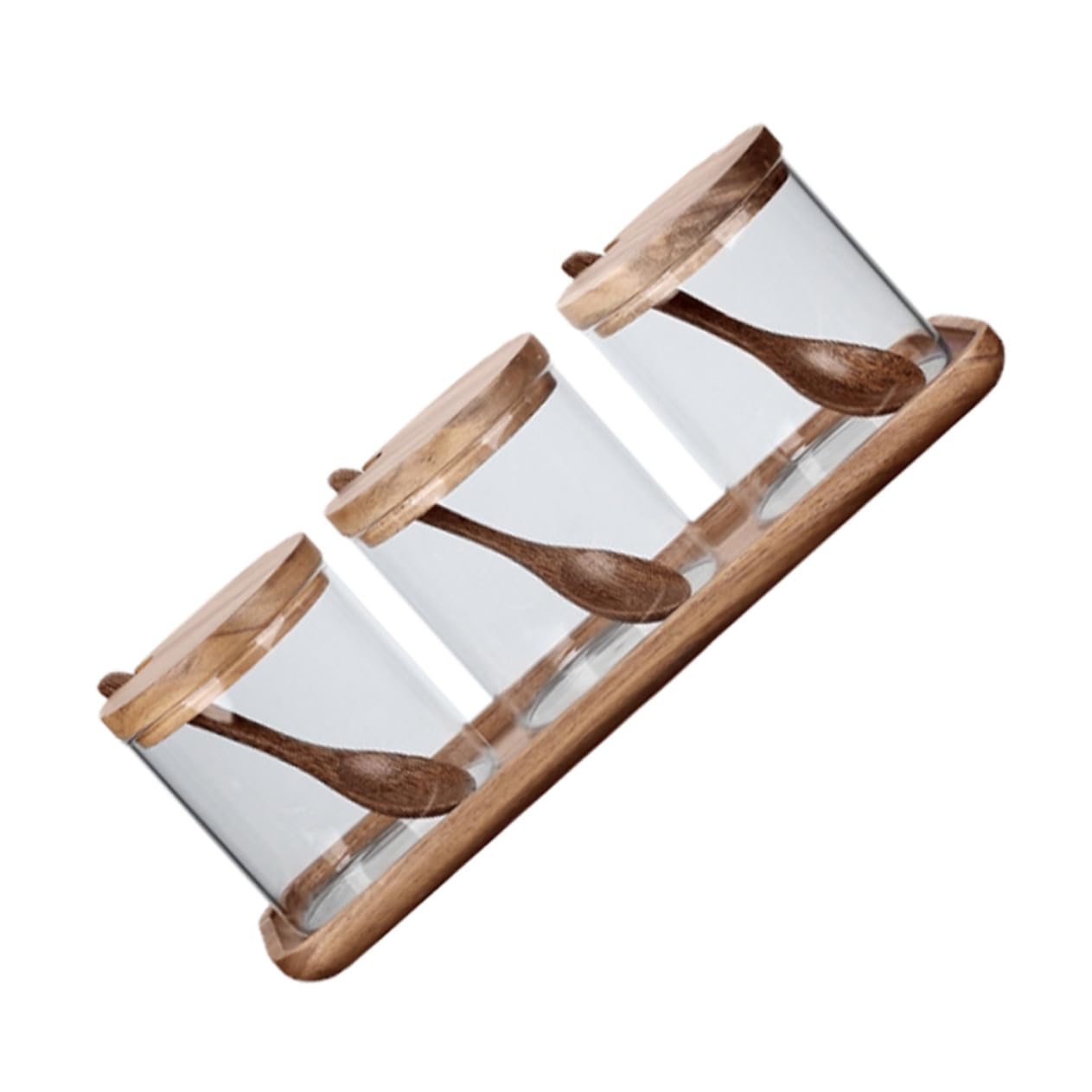 Lurrose Gewürzglas Satz Holz Glas Mit Deckel Und Löffel Kleiner Gewürztopf Für Küche Haushalt Picknick Bpa Frei Sichere Aufbewahrung Verschiedener Gewürze