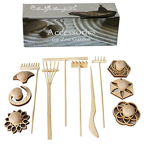 BangBangDa Mini Zen Garden Accessories - Tabletop Zen Garden Tools - Zen Garden Kit Rakes and Zen Stamp for Office Mini Zen Garden Set of 12