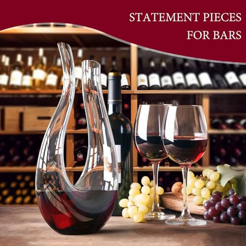 Image of Hand-Blown Lead-Free Crystal Glass Wine Decanter - 750 ml Swan-Neck U-Shape Aerator | Fathers Day Gift, Drip-Free Pour Edge, Wide Stable Base, Easy-Clean Thin Neck | Elevate Dinners & Parties
