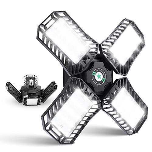 2 Pack LED Garage Lights 100W Deformable Led Garage Lighting LED Shop Light LED 360 Light with 4 Adjustable Wings Garage Lights for Garage Gym Basement Warehouse Attic Light