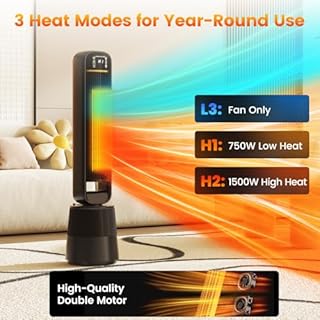 Auertech 35" Space Heater and Fan Combo, 1500W Tower Heater with Humidifier, 1.75L Water Tank, 150° Oscillating, Thermostat, 2-in-1 Electric Heater Fan for Indoor Use Large Room
