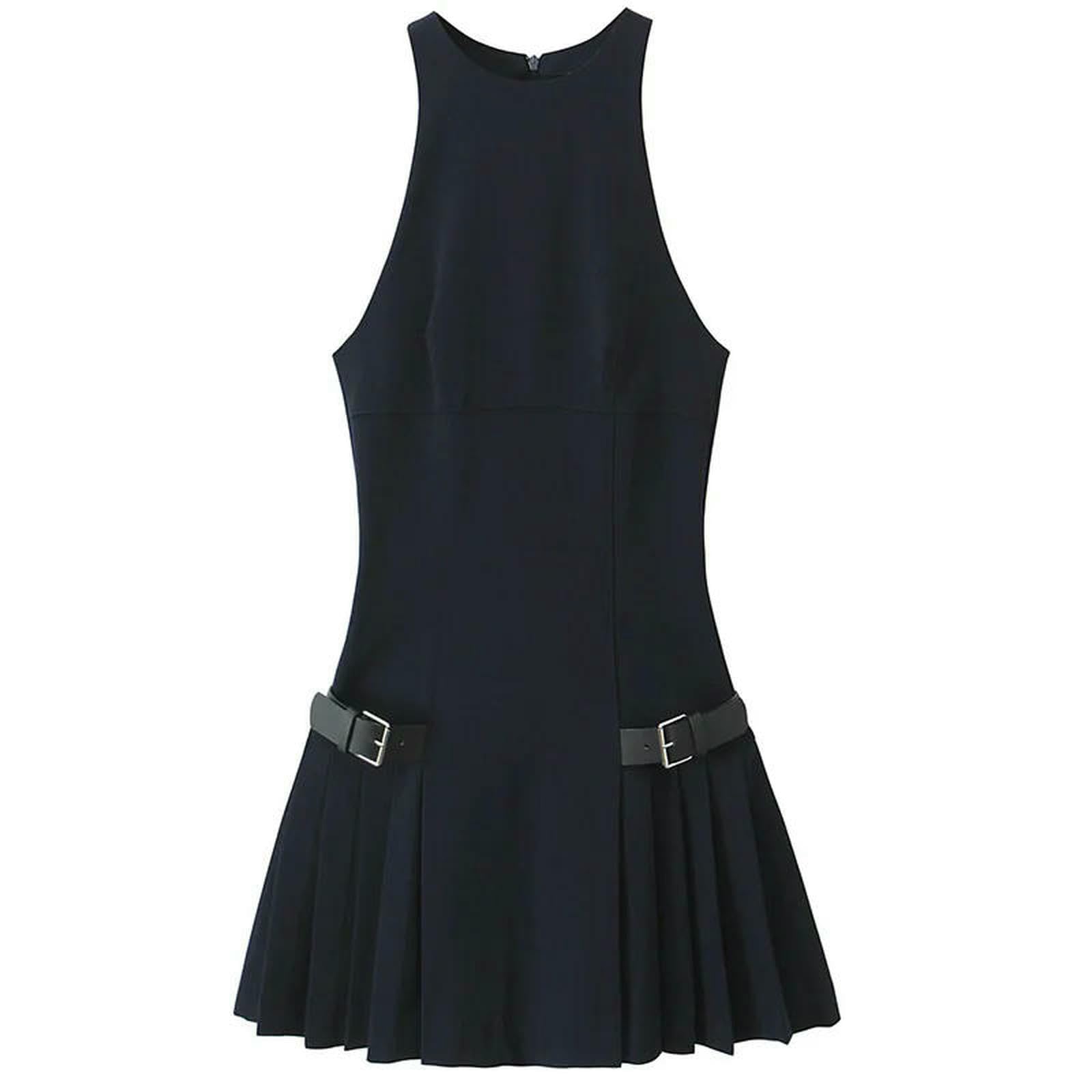 Sukienki damskie z paskiem kamizelka mini sukienka elegancka bez rękawów moda uliczna slim fit lato prosty styl trapezowa szarfy, Pokaż na zdjęciu, M