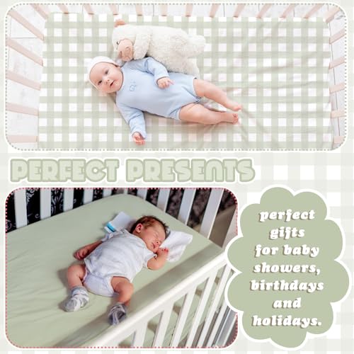 Image of Peryiter 2 Pack Gingham Crib Sheets for Girls Boys Green Bed Sheet Set Fitted 52'' x 28 inch for Standard Crib Mattress Stretchable Soft Toddler Aesthetic Nursery Decor