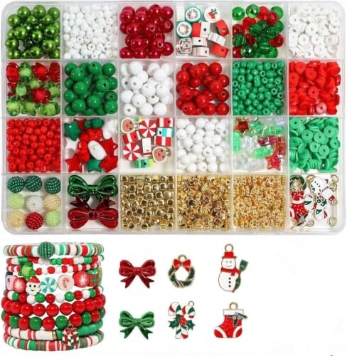 DALAN Christmas Bead Set - DIY Festival Craft Set with Holiday Beads and Storage Box Used for Making Bracelets anklets Necklaces Keychains. (Christmas Style C)