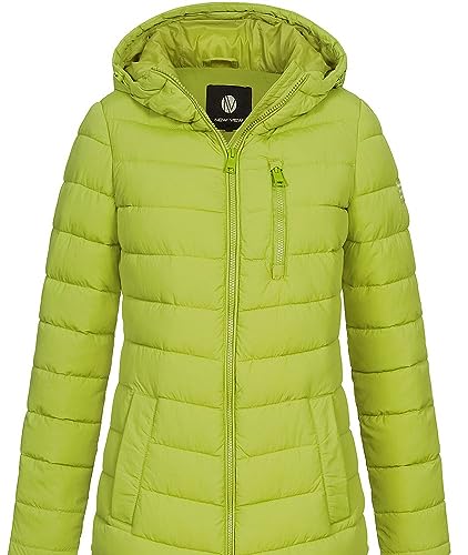 NEW VIEW Damen Jacke Steppmantel Tessa Long mit Kapuze L60188FC02 Lemon-Grün (Oasis) L