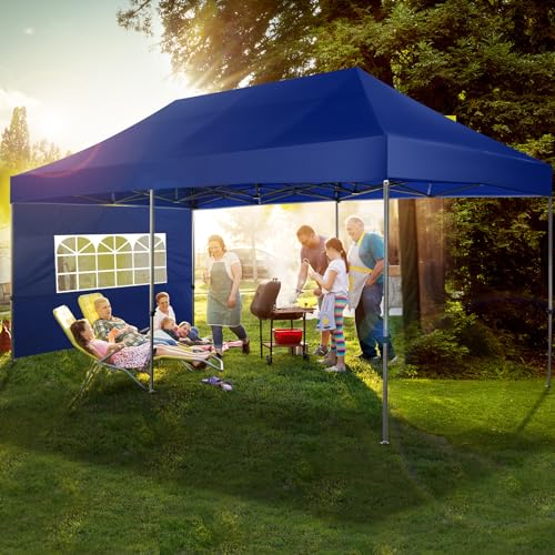 Image of COBIZI 10x20 Heavy Duty Pop Up Canopy Tent with 6 Sidewalls Thicken Frame, Commercial Easy Up Outdoor Wedding Party Tents, All Season Waterproof Windproof with Stakes Sandbags Ropes Roller Bag, Navy