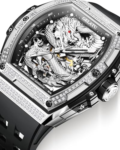 Image of OLEVS Automatic Watch for Men 44MM Large Dial Frosted Gold Octagon Self-Winding Diamond Waterproof Stainless Steel Wrist Watches Tourbillon Skeleton Mechanical