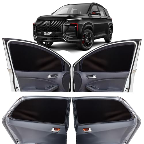 Image of OTO2EYE Car Sun Shade Compatible for Morris Garages MG Hector Model 2023-2025, Z-Black Super Magnetic Grip, Front Window Zipper, Side Window Curtains, 6 Pieces Set