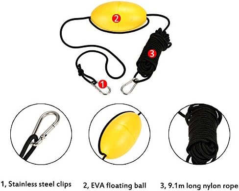 Docooler 1pc Kayak Drift Anchor Tow Rope Tow Line 9.1m / 30ft Long Nylon Rope Stainless Steel Clips Kayak Accessory