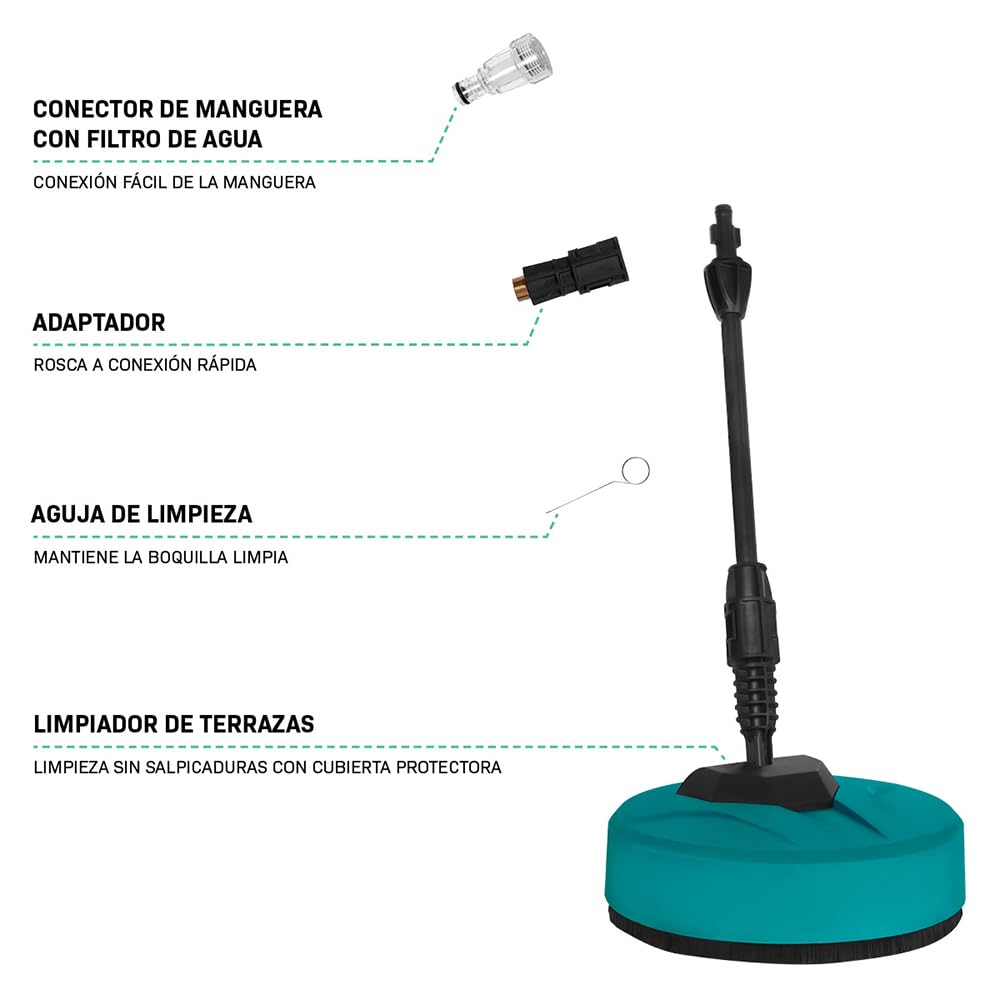 VONROC Hidrolimpiadora V24‑3 2400W con 180 Bar y presión Ajustable | Manguera 10 m, carrete integrado, bomba aluminio, lanza turbo y ajustable, limpiador de patios, mango telescópico