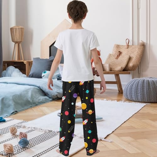 Boy's Pants Planet Spaceship Starry Night Sky Jogger Pants Elastic Long Bottoms Trousers with Pockets 6-14 Years3