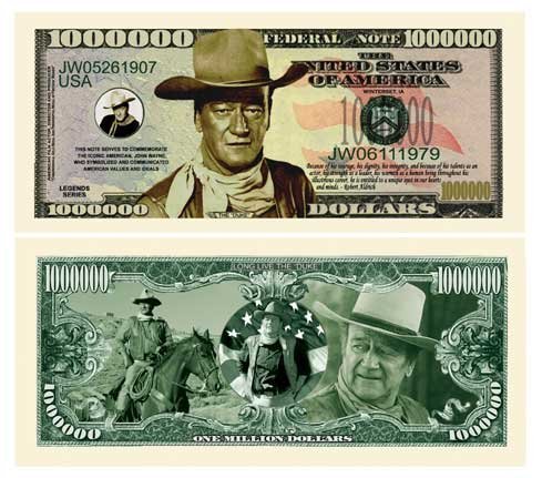 John Wayne Million Dollar Bill (Pack of 50) Limited Edition Collectible Novelty Dollar Bill - Best Gift Or Keepsake for Fans of The Duke