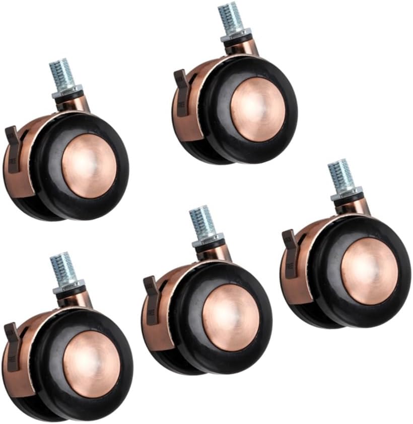 Office Chair Caster Wheels M10 Threaded 2inch Coffee Table Furniture Casters with Brake Replacement Swivel Castor Set of 5(Gold,5*Swivel)