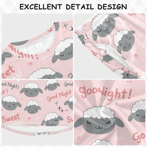 Little Lamb Sheep Pattern Soft Pajama Set for All Seasons,Breathable Pjs Long Sleeve Sleepwear,Comfy Loungewear 2 Piece Underwear Set 6T3