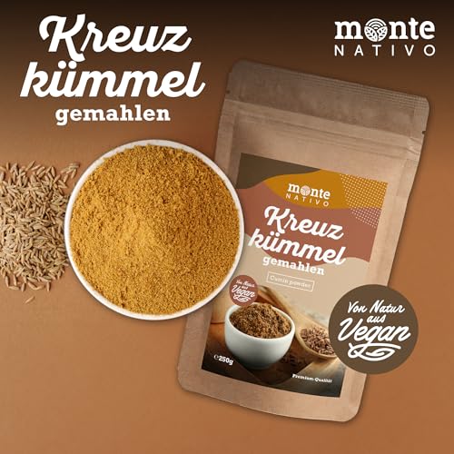 Kreuzkümmel gemahlen Monte Nativo (250g) - Fein gemahlene Kreuzkümmelsamen - Ground Cumin - Schonend getrocknete und aromatische Gewürze ideal zum Kochen und Würzen - Intesives Aroma und Geschmack